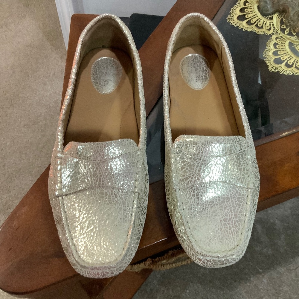 Clarks Metallic Silver Crackle Leather Loafers